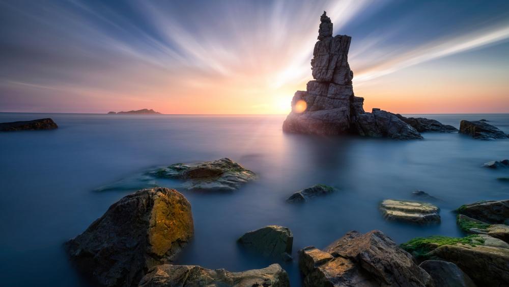 Sea stack rock formation at Dalian's coast wallpaper