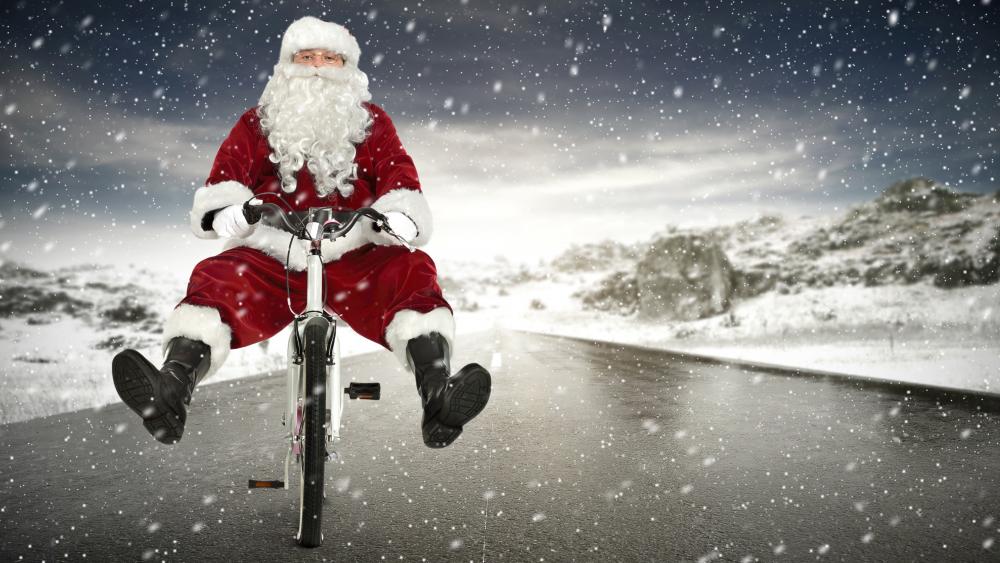 Cyclist Santa Claus wallpaper