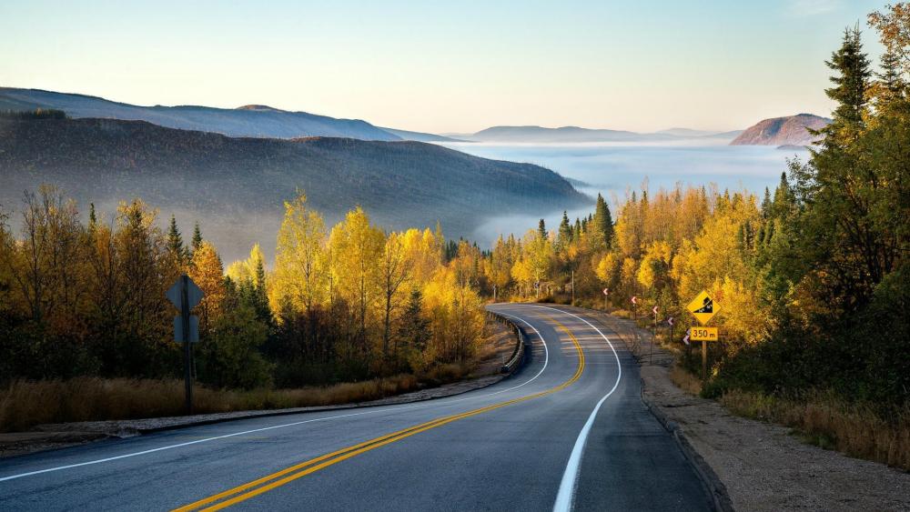 Autumn Drive Through Highland Serenity wallpaper