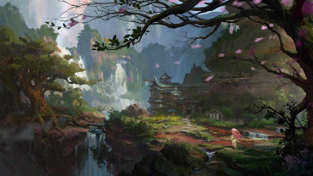 Asian landscape painting art wallpaper