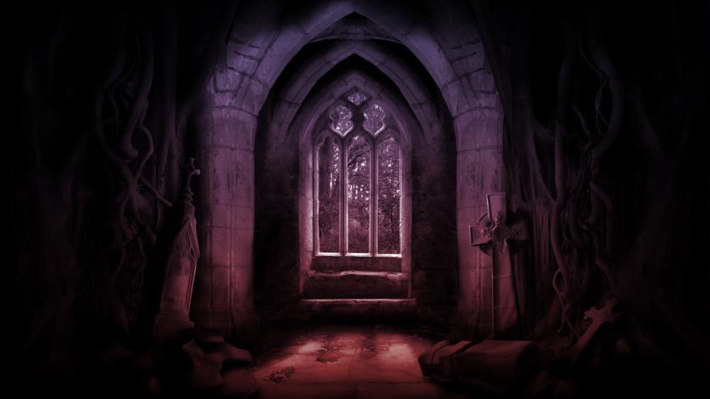 Scary gothic crypt wallpaper