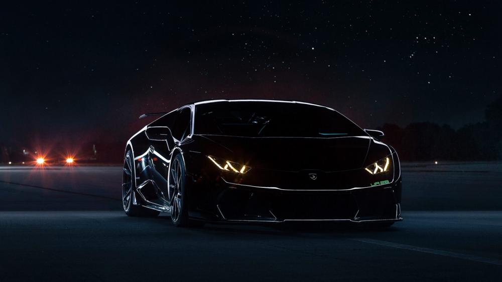 Black Lamborghini Huracan at night wallpaper