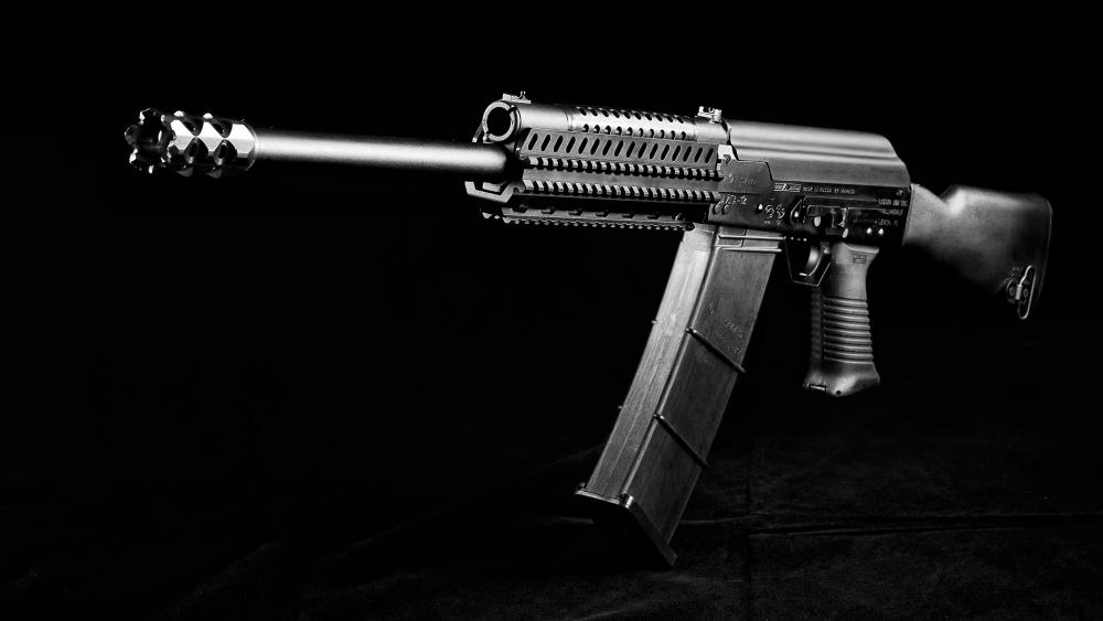 High-Resolution Tactical Firearm in Monochrome wallpaper