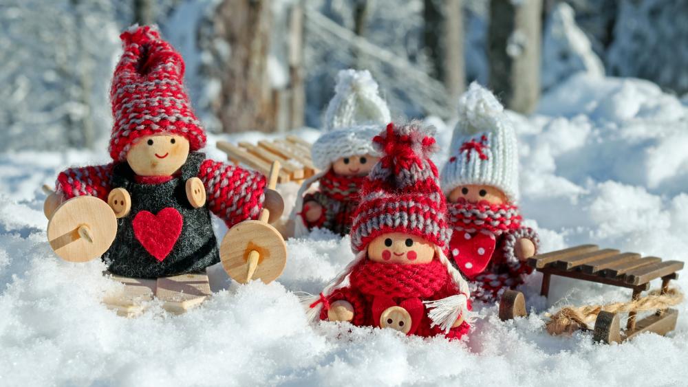 Toy dolls winter activities wallpaper