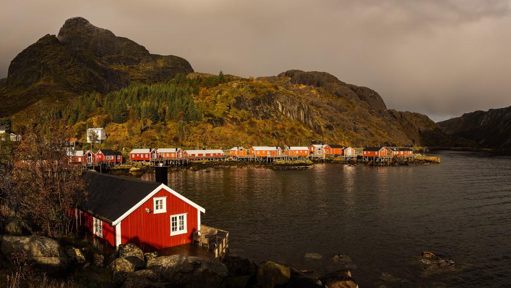 Norwegian fishing village wallpaper