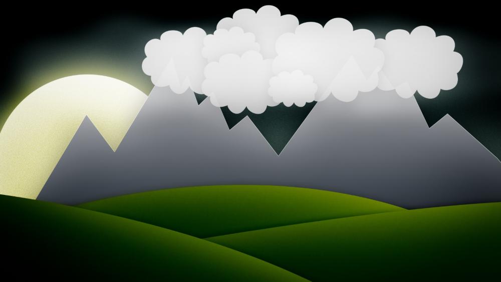 Simple mountain view drawing in children eyes wallpaper