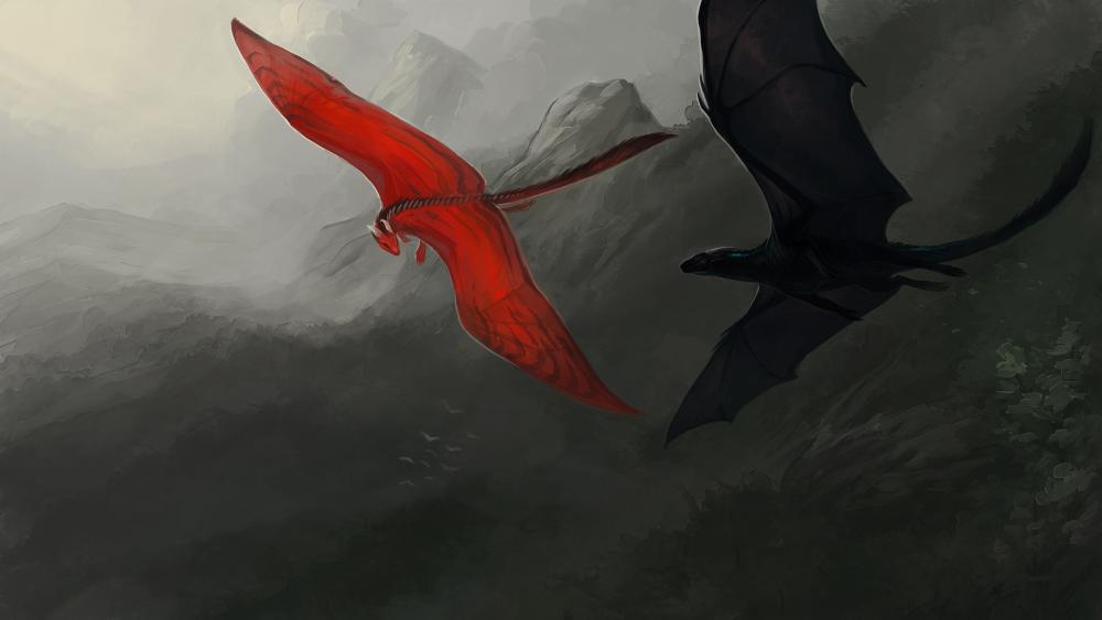 Red dragon and black dragon wallpaper