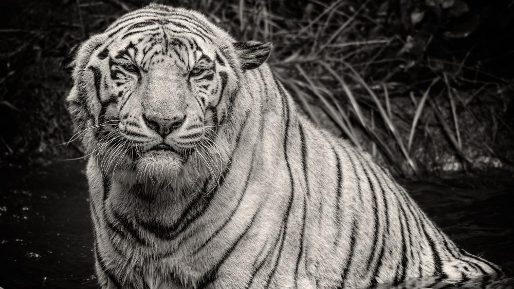 Monochrome bathing tiger photo wallpaper