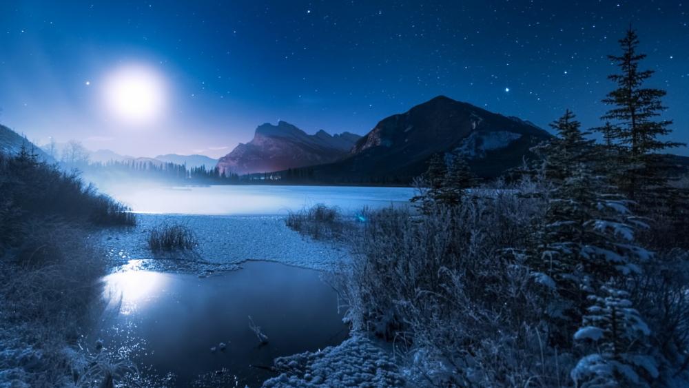 Starry winter night above Vermilion Lakes wallpaper