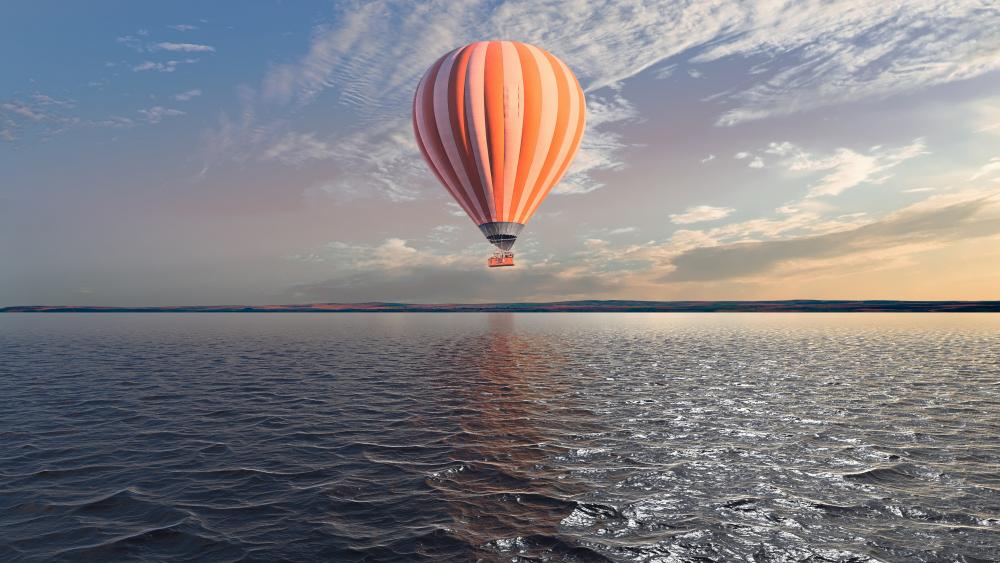 Hot air ballooning over the sea - Digital art wallpaper