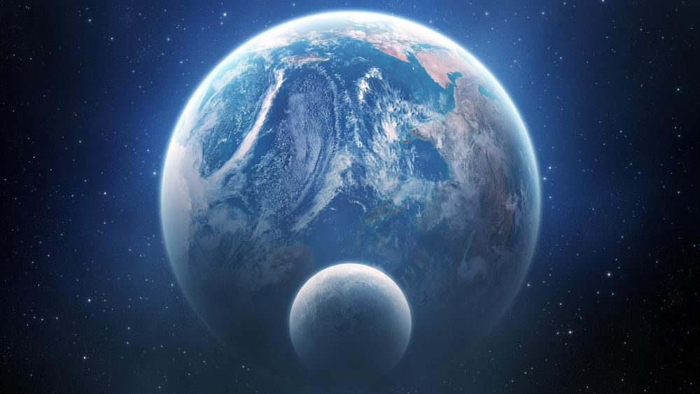 Earth and moon from space wallpaper