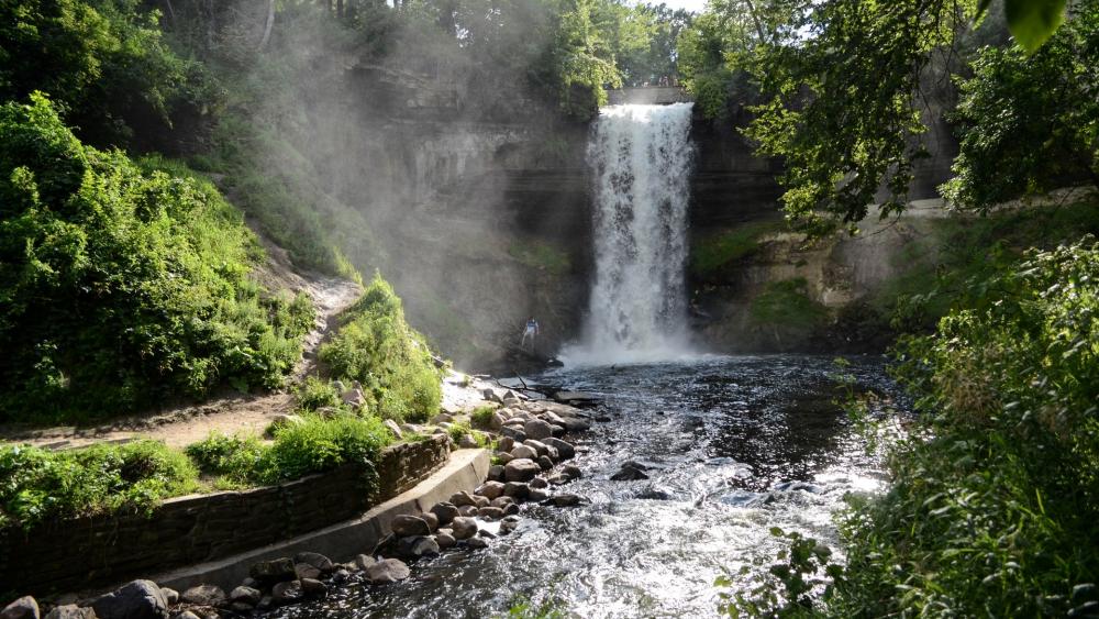 Majestic Forest Waterfall Escape wallpaper