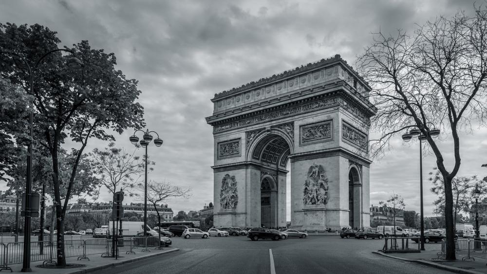 Arc de Triomphe monochrome photography wallpaper