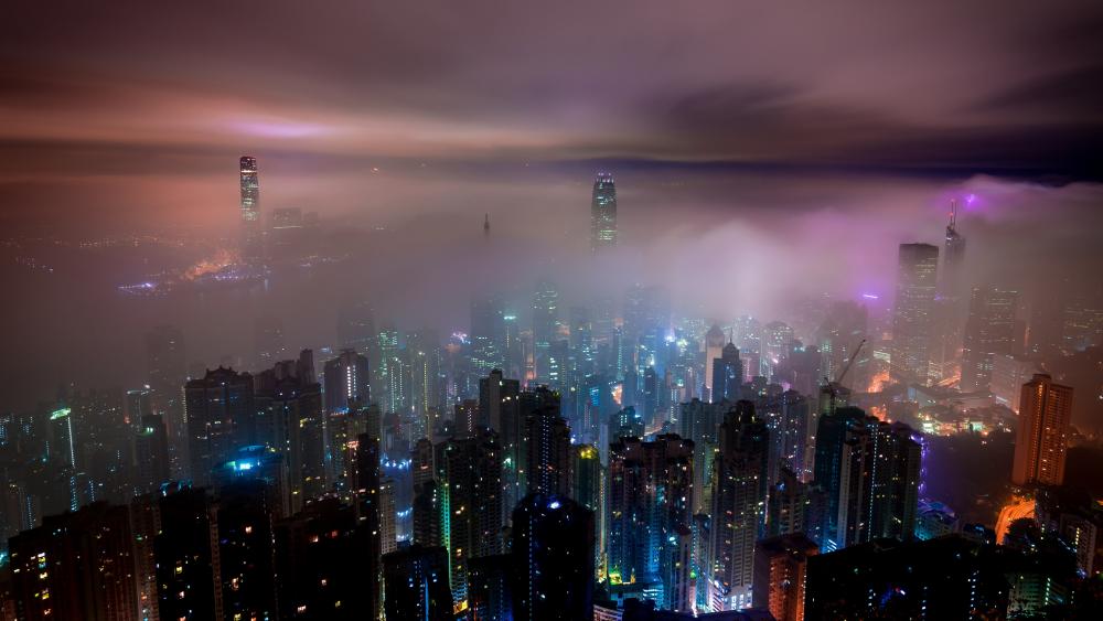 Foggy Hong Kong skyline wallpaper