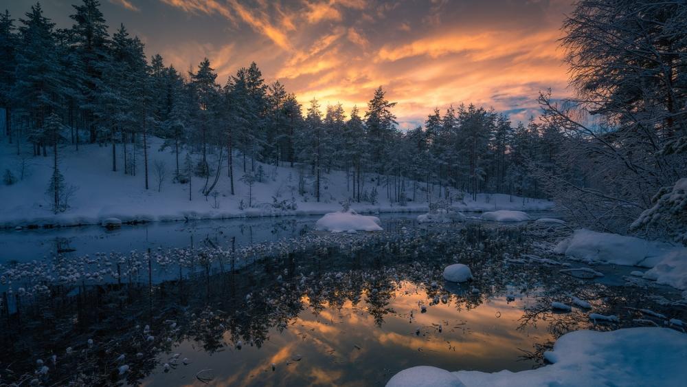 Winter landscape from Ringerike wallpaper