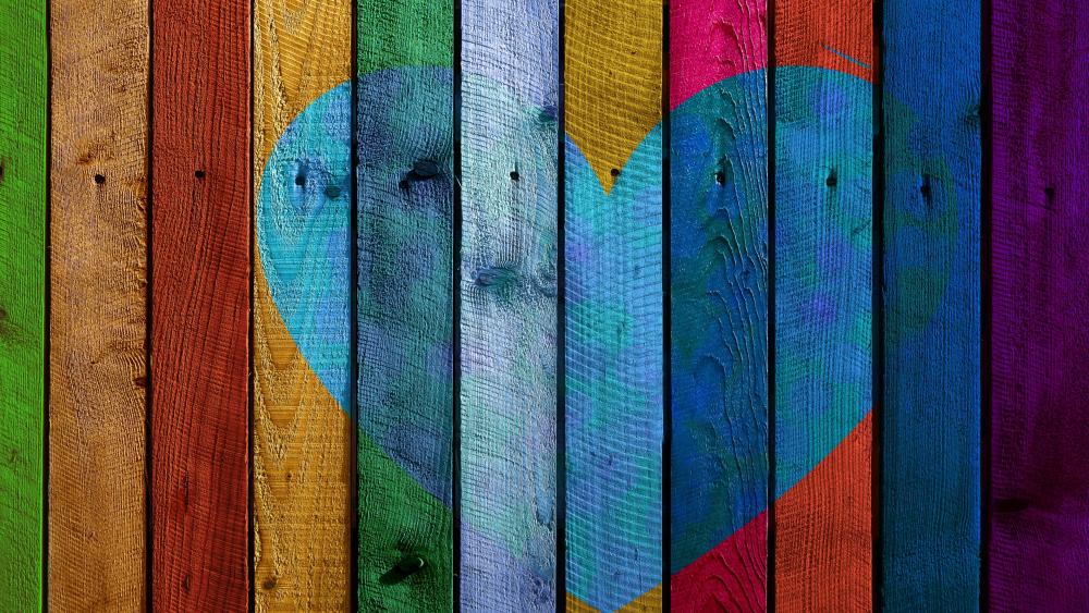 Heart on wood planks wallpaper