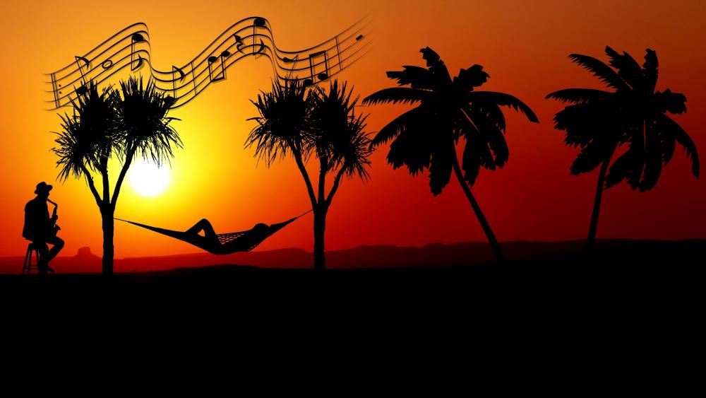 Saxophonist in the sunset wallpaper