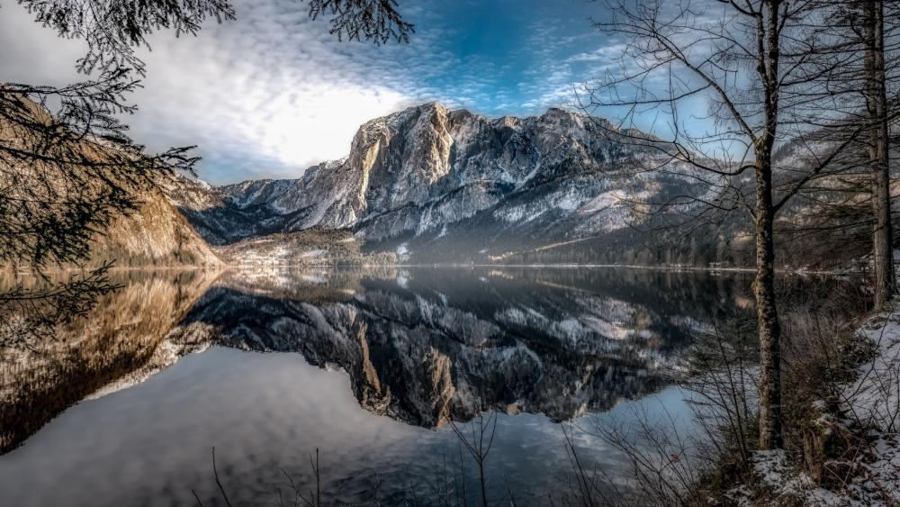 Beautiful winter landscape reflection wallpaper