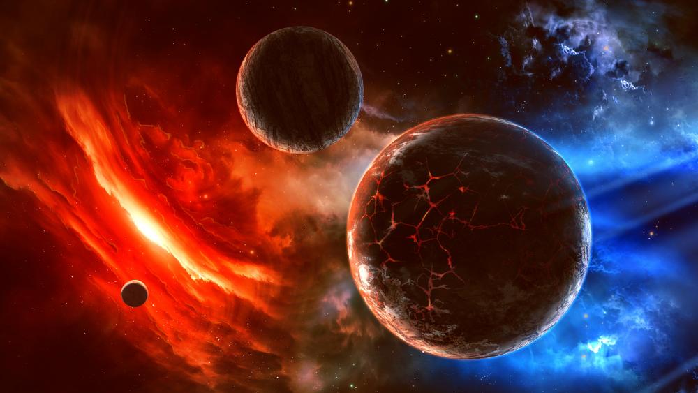 3D Planets space art wallpaper
