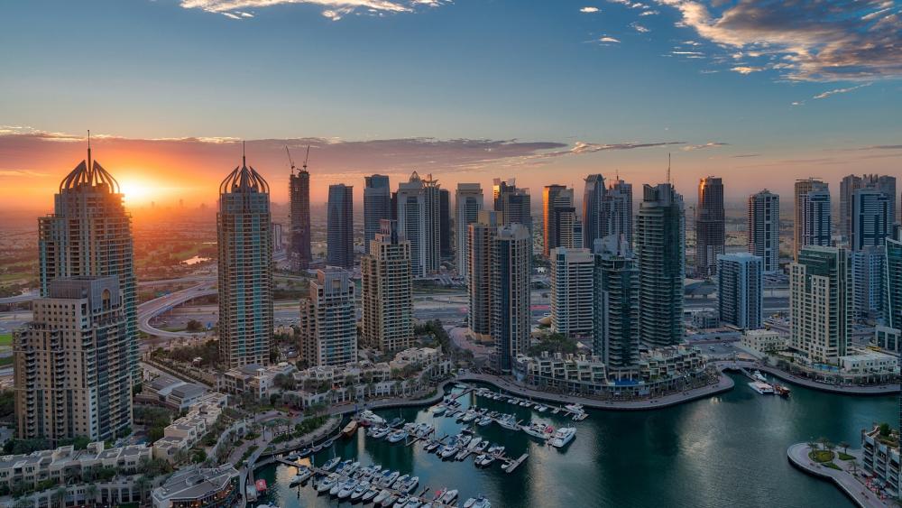Dubai Marina aerial photography wallpaper