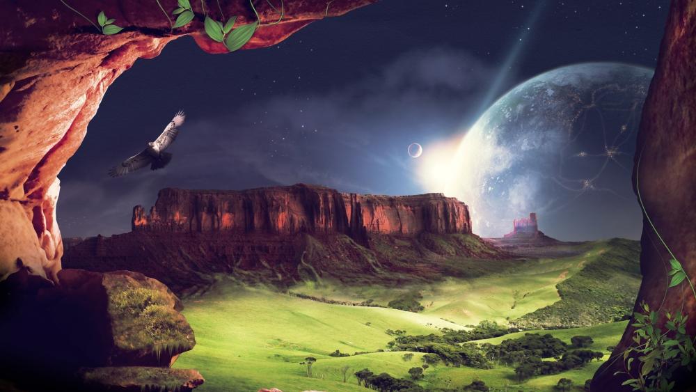 Earthlike planet fantasy art wallpaper