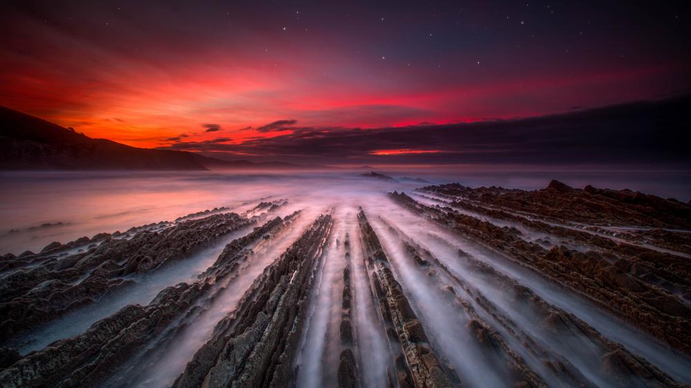 Flysch rock formation at coast of Zumaia (Spain) wallpaper