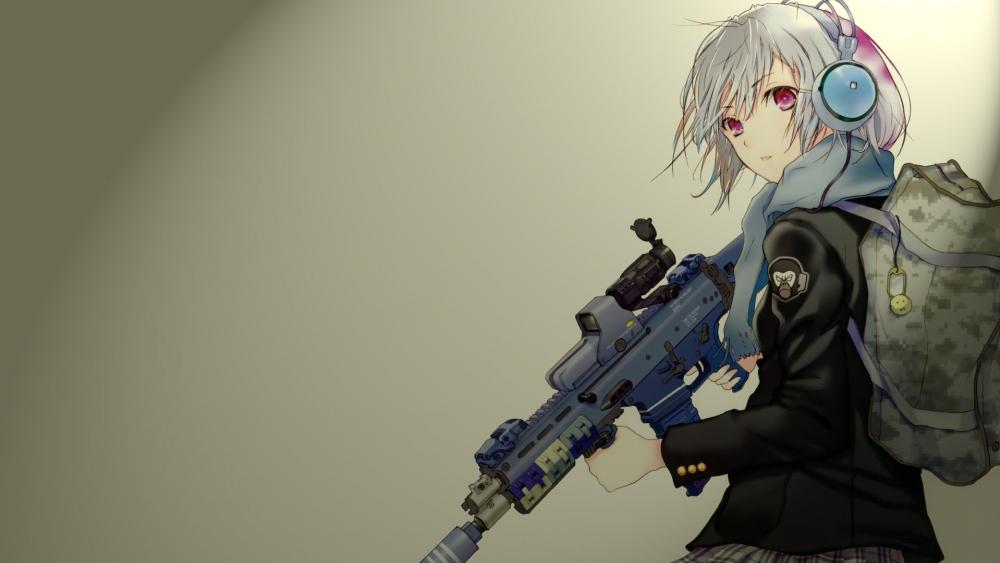 Anime girl with gun wallpaper