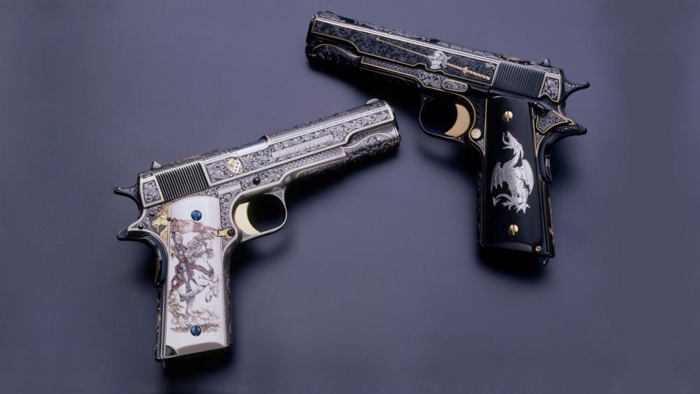 Ornate Handgun Duo Showcase wallpaper