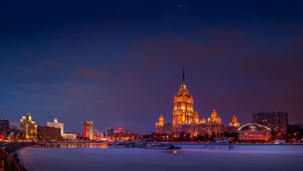 Seven Sisters on a winter night (Moscow) wallpaper