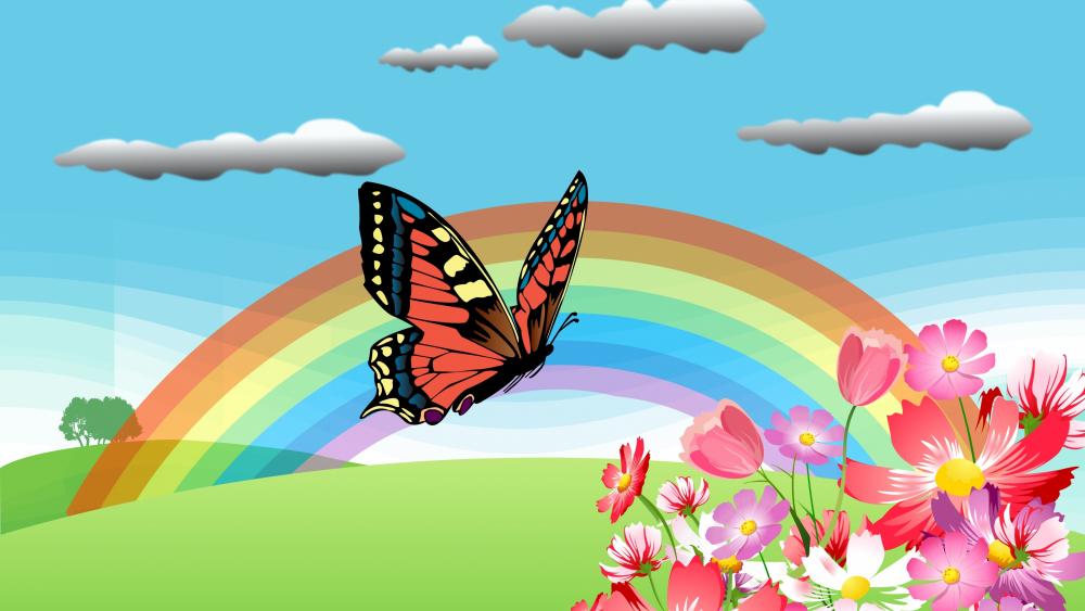 Butterfly and Rainbow wallpaper