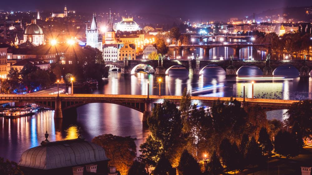 Vltava in Prague at night wallpaper