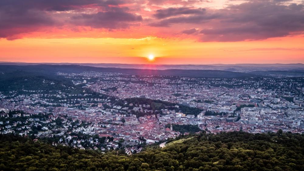 Stuttgart skyline at sunset wallpaper