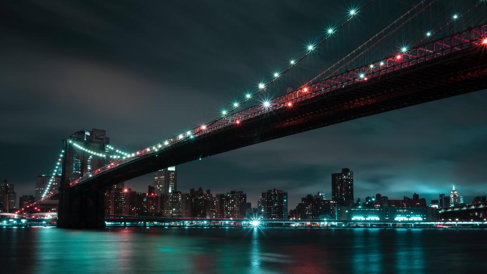 Illuminated Brooklyn Bridge wallpaper