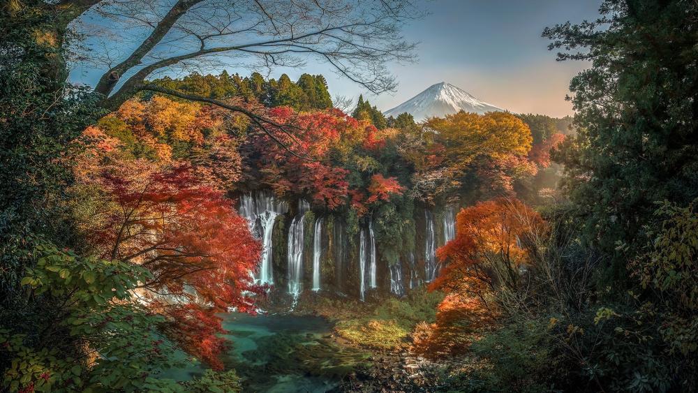 Shiraito Falls and Mount Fuji wallpaper