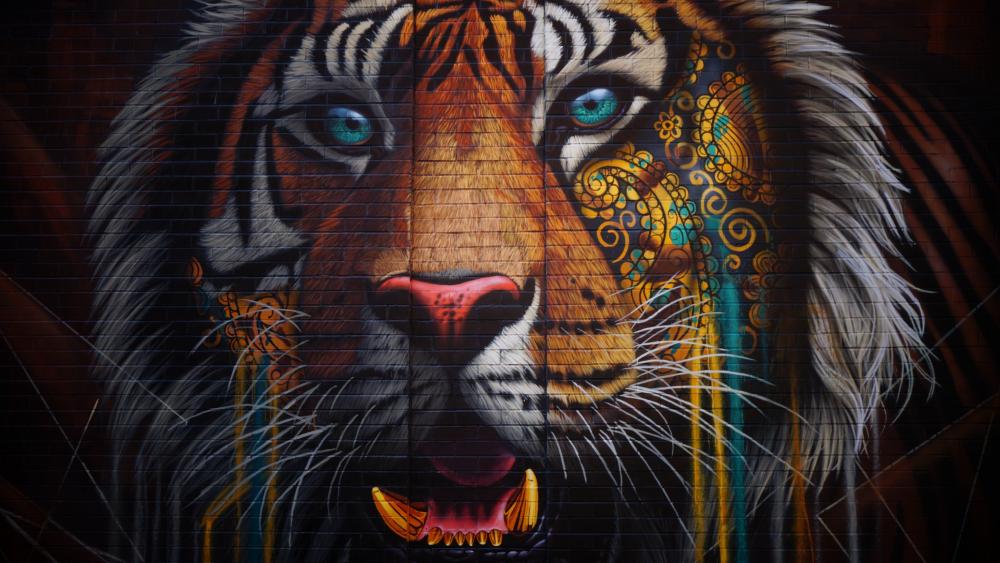 Tiger mural in SoHo, New York wallpaper