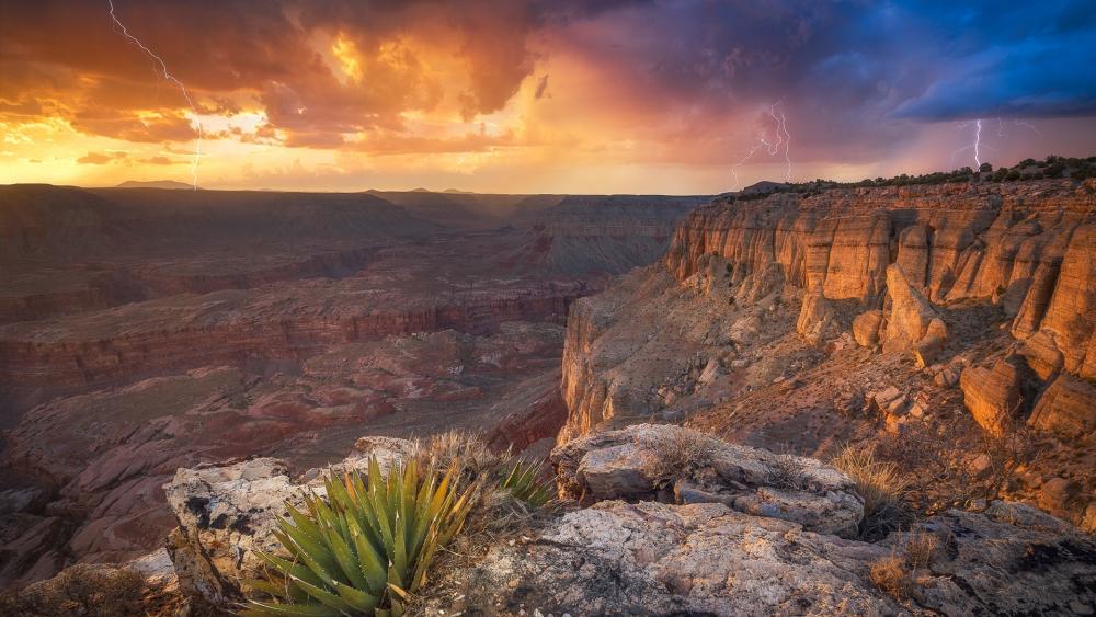 Lightning strikes above Grand Canyon wallpaper