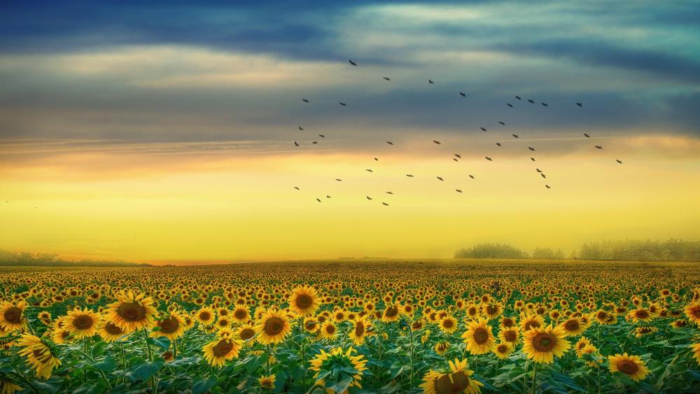 Endless sunflower field wallpaper