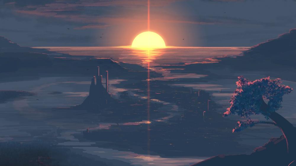 Fantasy sunset landscape wallpaper
