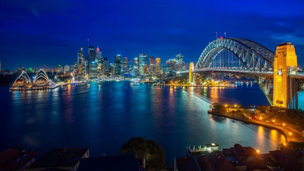 Sydney Harbour Bridge at night wallpaper