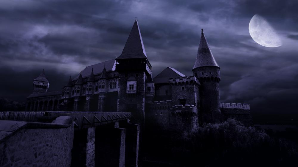 Spooky castle in the moonlight wallpaper