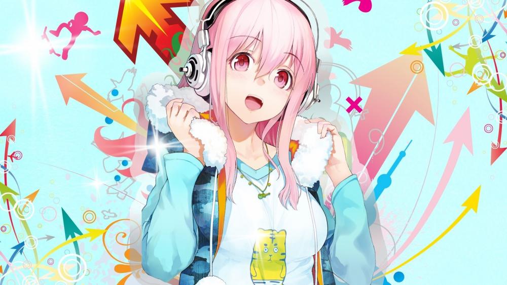 Kawaii pink-haired anime girl wallpaper