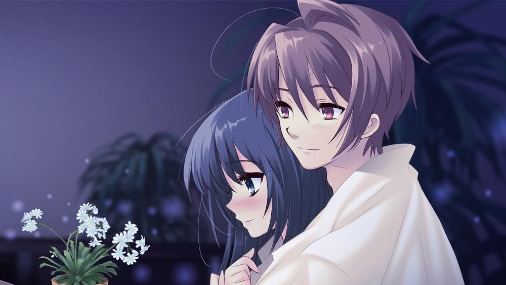 Cute anime coupl in love wallpaper