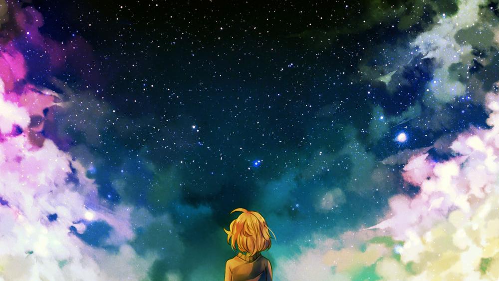Starry night sky anime illustration wallpaper