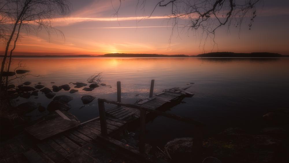 Old jetty in the sunset wallpaper
