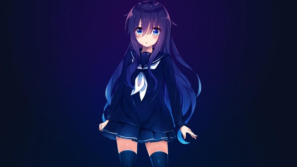 Mysterious Anime Schoolgirl in the Night wallpaper