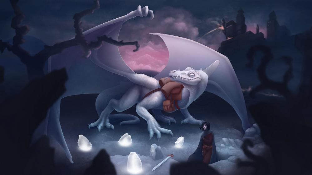 White dragon at night wallpaper