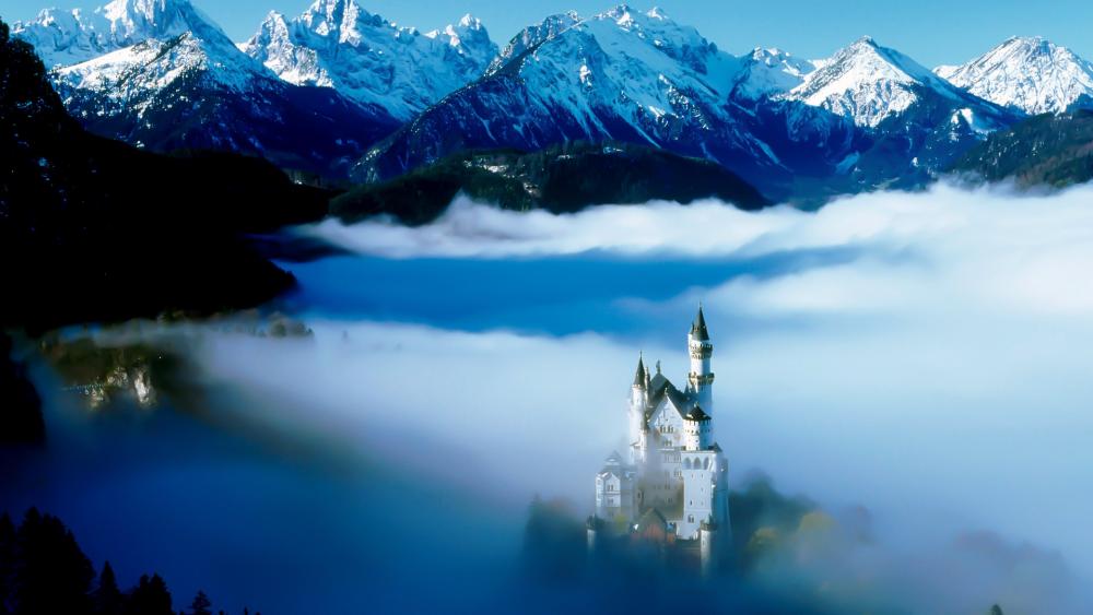 Neuschwanstein Castle in the clouds wallpaper