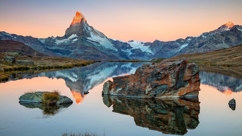 Stellisee reflected the Matterhorn wallpaper