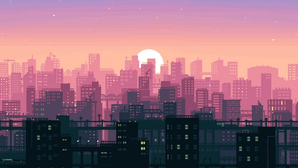 Pink city - Pixel art wallpaper