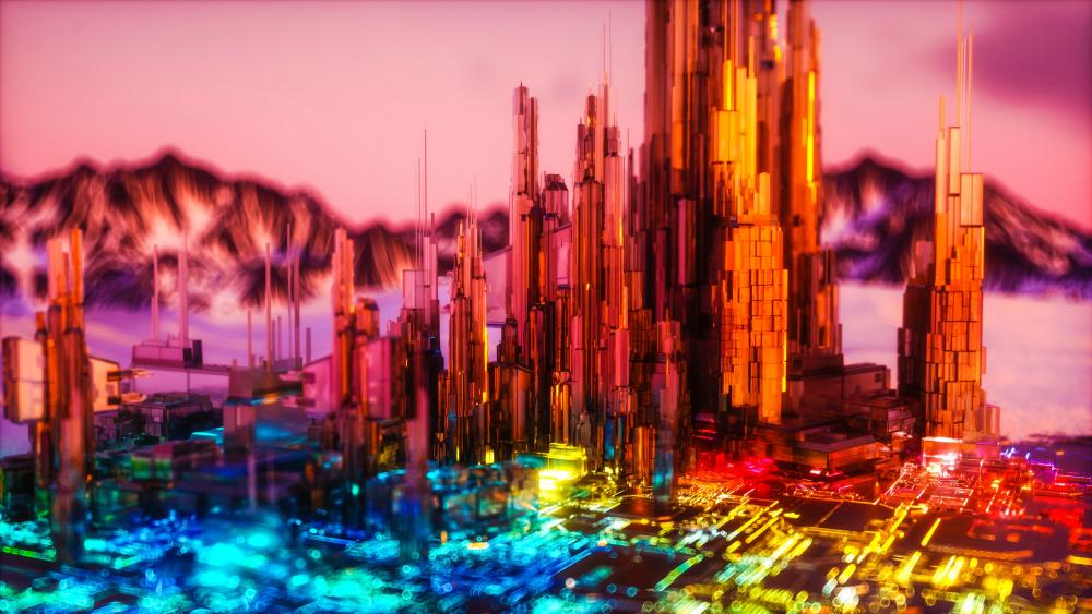 3D fantasy cityscape wallpaper